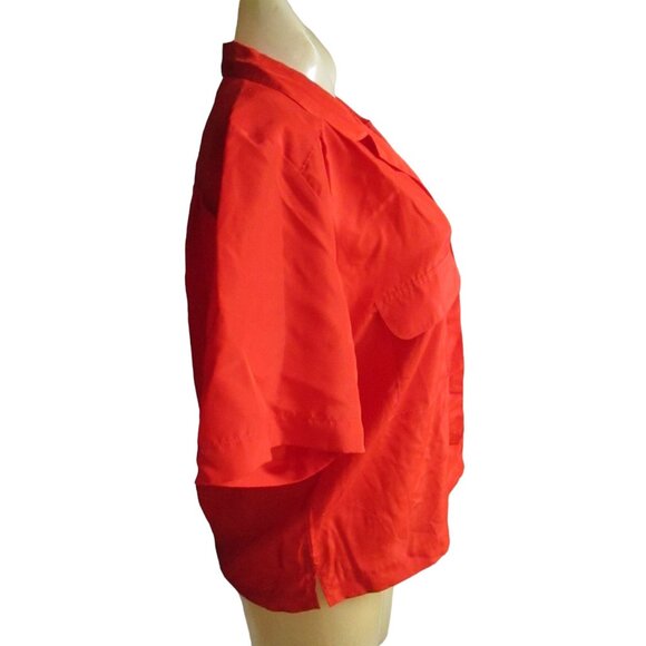Vintage Women's Medium Top 1970's Red Short-Sleeve Button-Up Blouse Summer mom - Picture 3 of 5